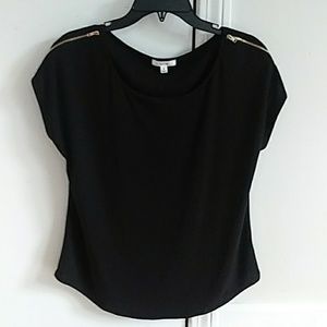 Black Blouse with gold zipper detail on shoulder